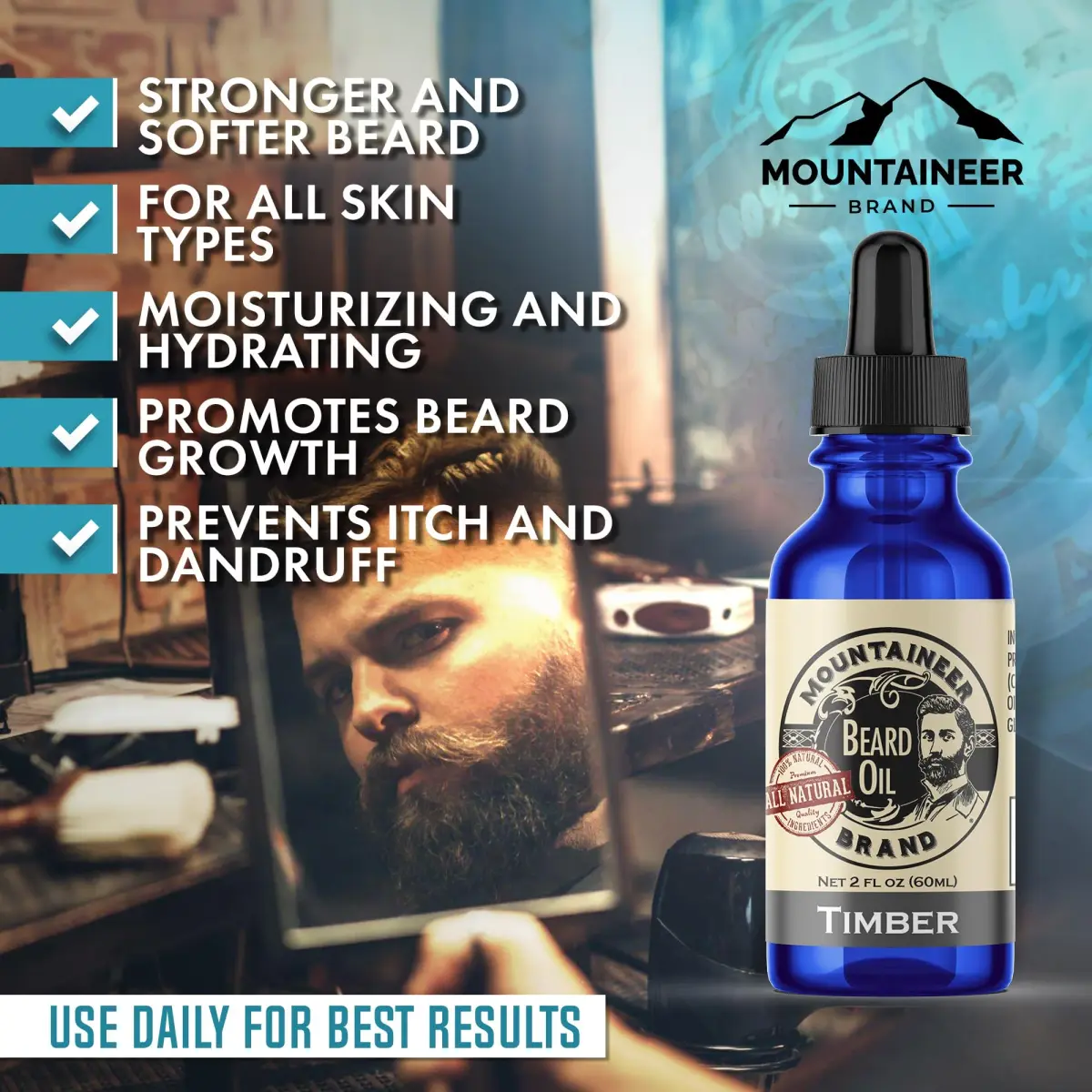 Mountaineer Brand Natural Beard Oil with Timber Scent 60ml (2 Fl Oz) | Hydrates, Moisturises, Softens & Conditions for Beard Growth - view 3