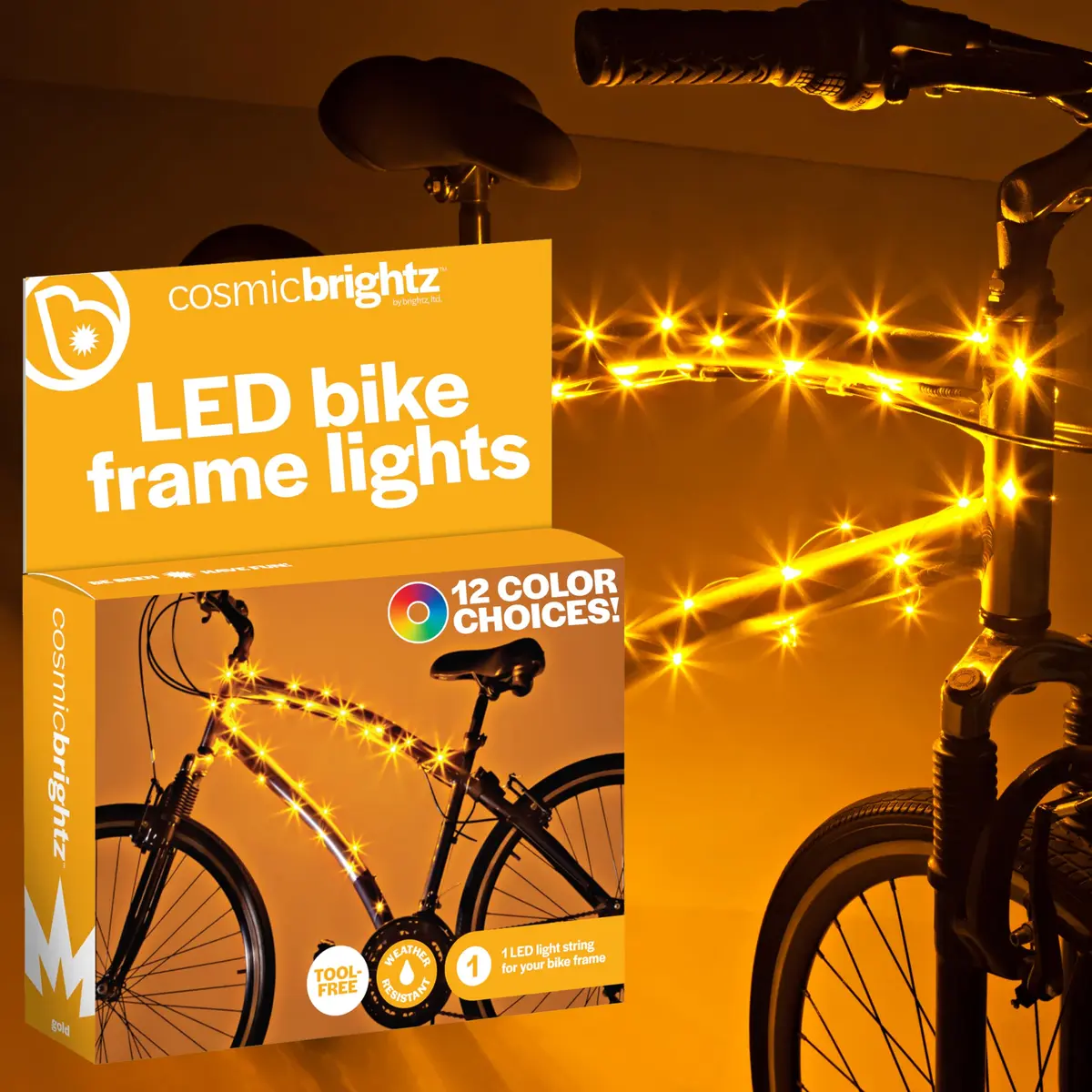 Brightz CosmicBrightz Gold LED Bike Frame Rope Light | 6.5ft Colorful Micro LED for Kids & Teens - main product image