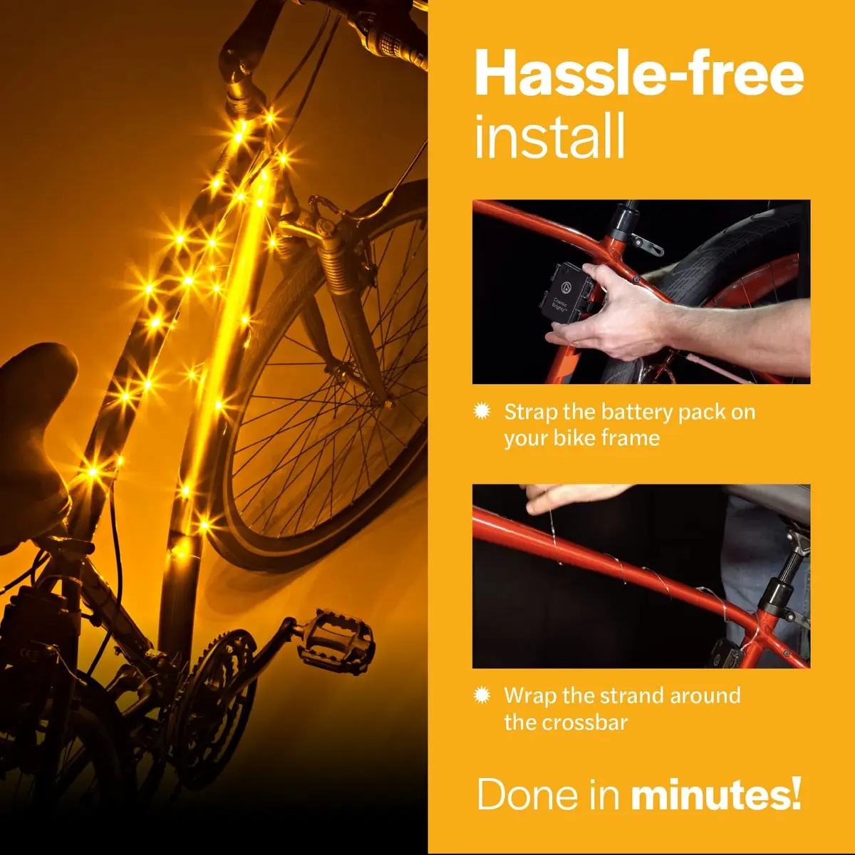 Brightz CosmicBrightz Gold LED Bike Frame Rope Light | 6.5ft Colorful Micro LED for Kids & Teens - view 6