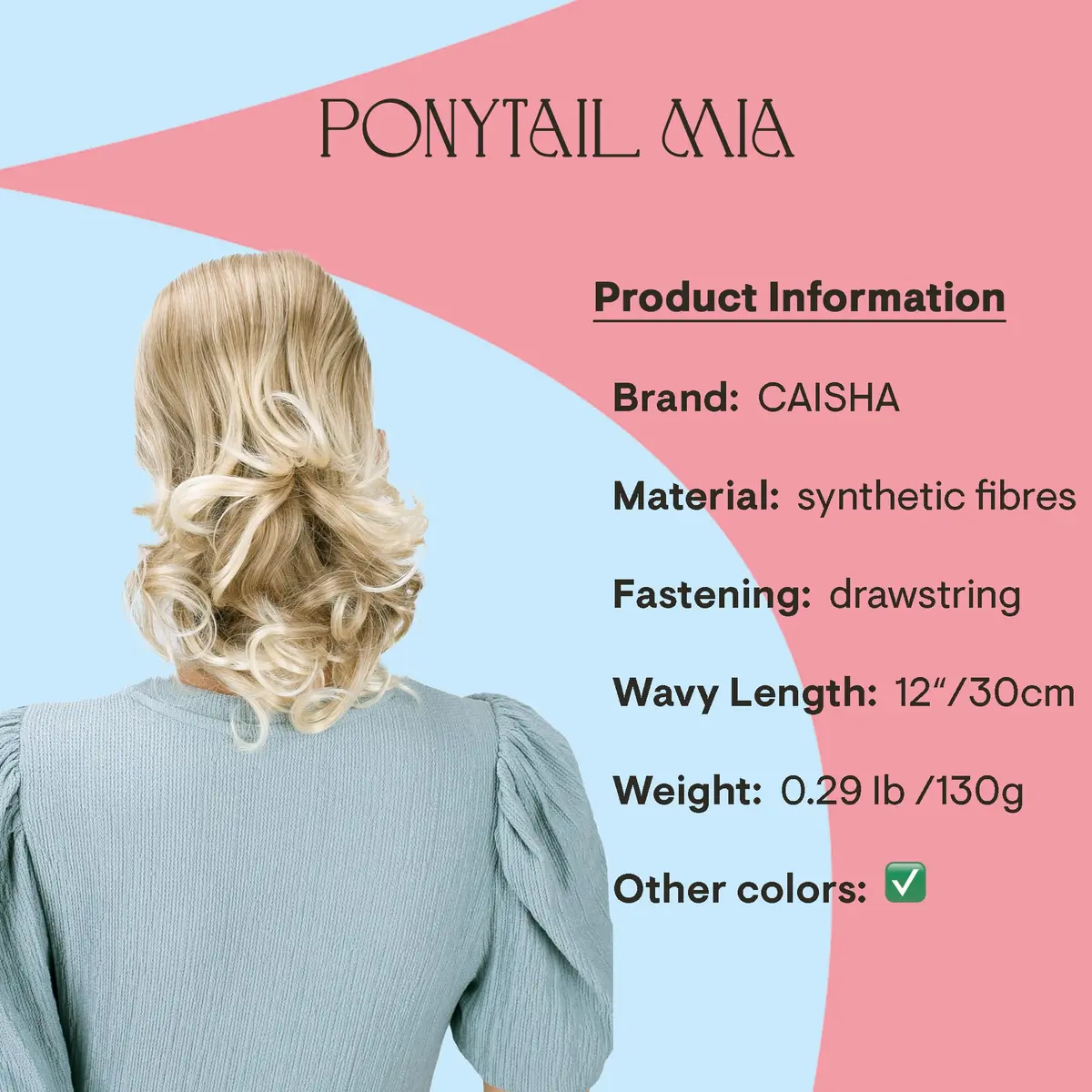 CAISHA Synthetic Hair Piece Ponytail 14 Inch Blonde Mix PH4a | Heat-Resistant & Washable - view 2