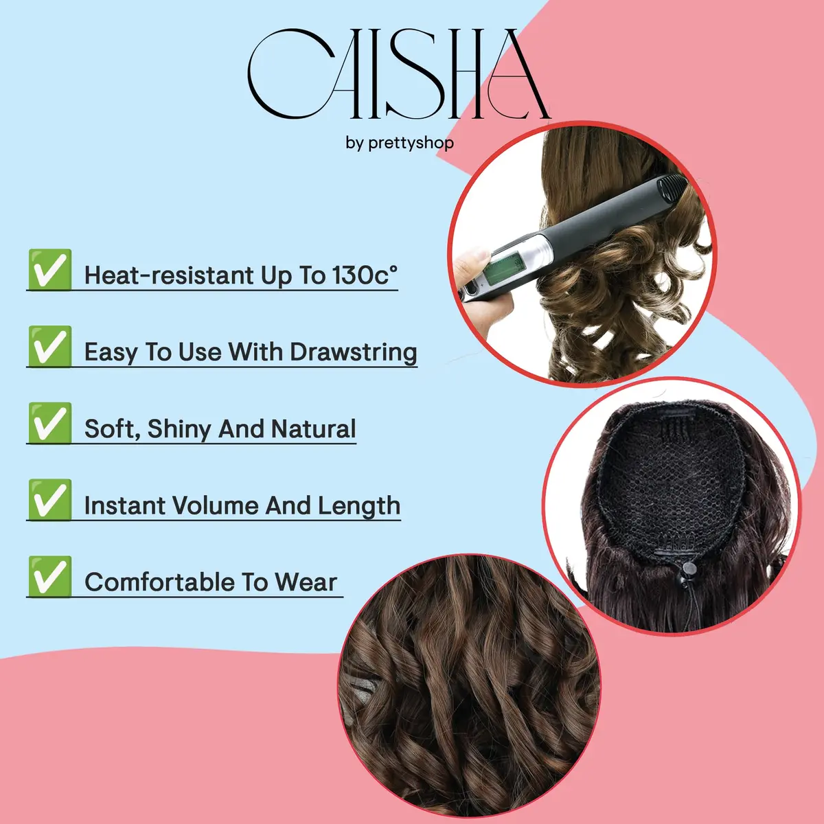 CAISHA Synthetic Hair Piece Ponytail 14 Inch Blonde Mix PH4a | Heat-Resistant & Washable - view 4