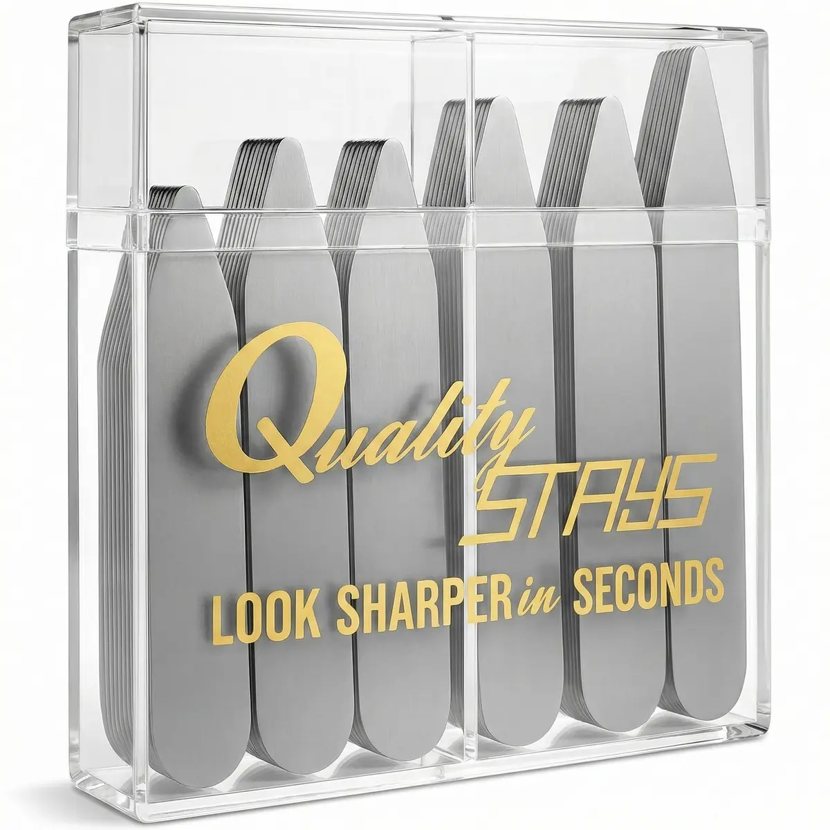 Quality Stays Metal Collar Stays 52-Piece Set with Storage Case | Stainless Steel Dress Shirt Collar Inserts - main product image