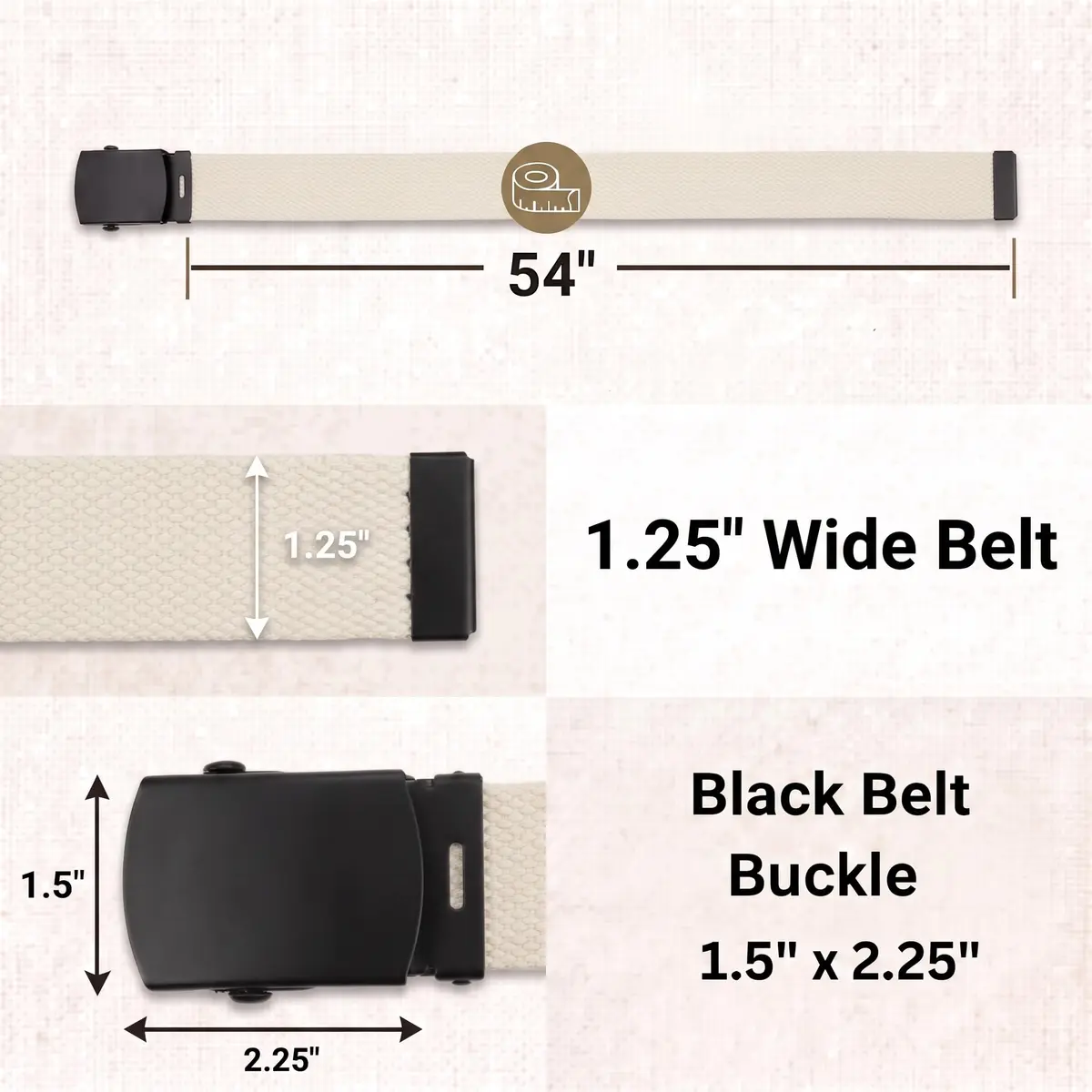 BC Belts Canvas Web Belt Military Style 56" Natural | Adjustable, Durable & Versatile - view 6
