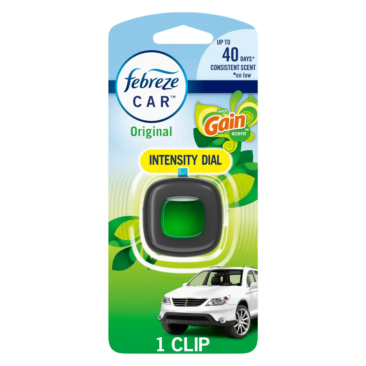 Febreze Car Air Freshener Vent Clip with Gain Original Scent, 1 Count | Lasts 30 Days - main product image