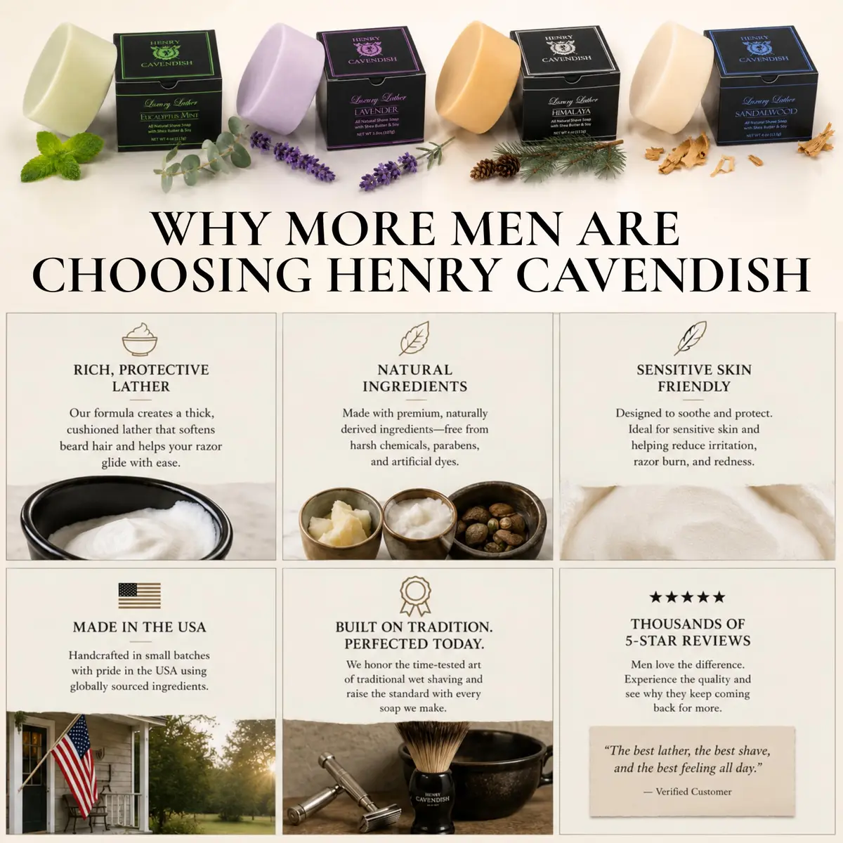 Henry Cavendish Himalaya Premium Natural Shaving Soap 4 Oz | Rich Creamy Lather & Classic Fragrance - view 4