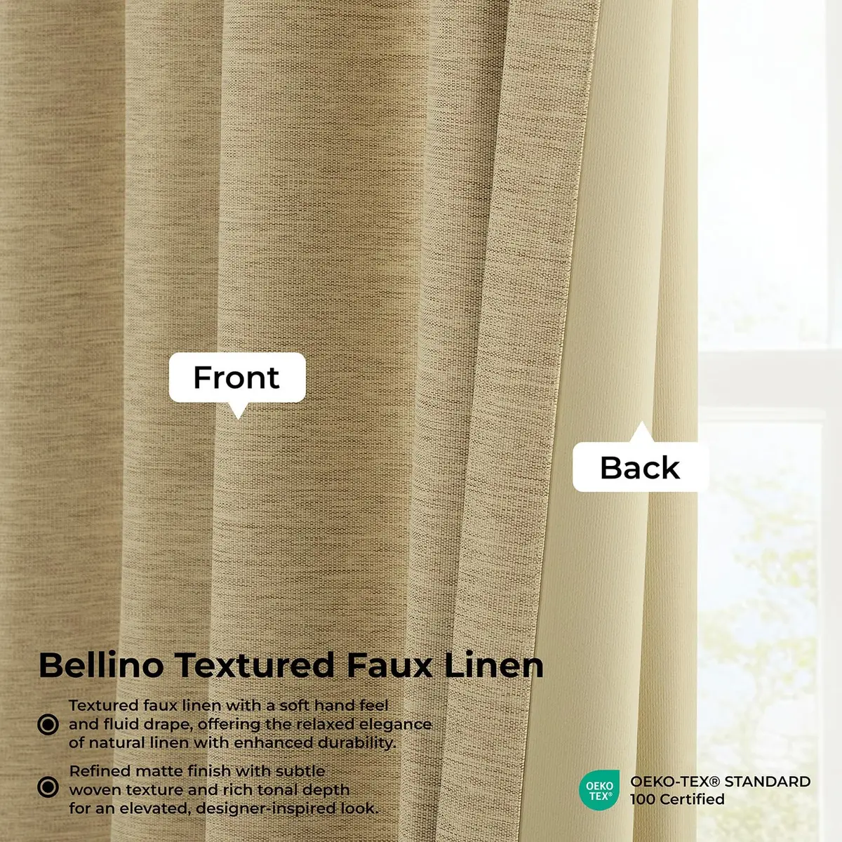 HPD Half Price Drapes Bellino Textured Faux Linen Room Darkening Curtains 50W x 96L | 75-80% Light Block | Thermal Insulation - view 5
