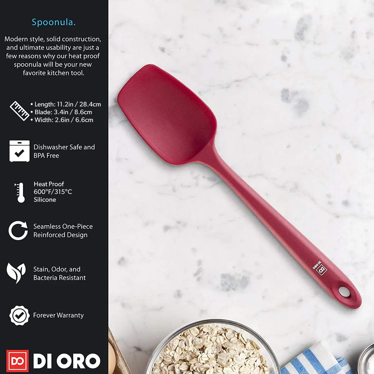 di Oro Silicone Spoonula - Spoon Spatula, 600°F Heat Resistant, Red | BPA Free Kitchen Utensil - view 6