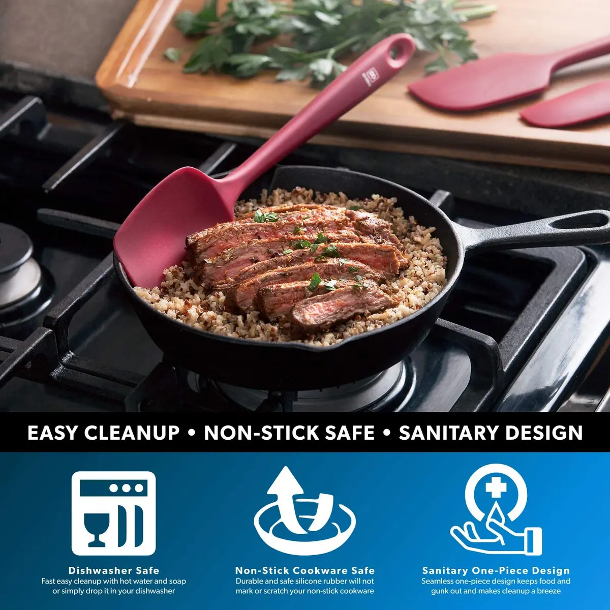 di Oro Silicone Spoonula - Spoon Spatula, 600°F Heat Resistant, Red | BPA Free Kitchen Utensil - view 3
