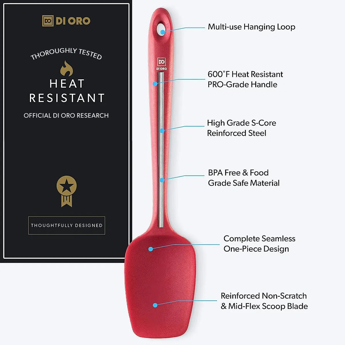 di Oro Silicone Spoonula - Spoon Spatula, 600°F Heat Resistant, Red | BPA Free Kitchen Utensil - view 4