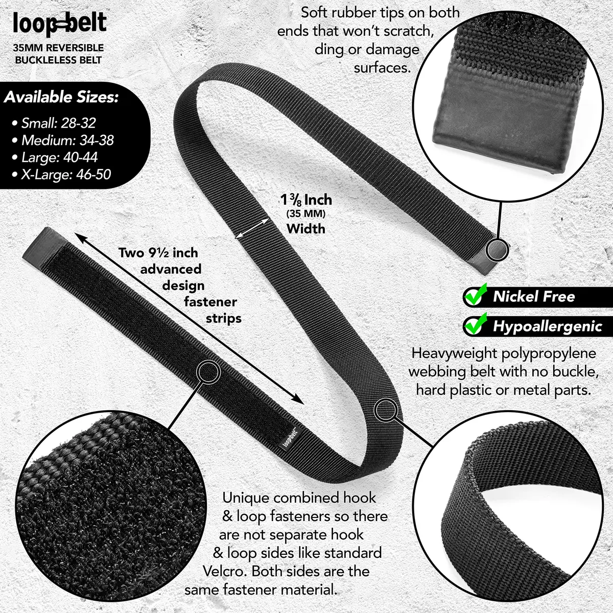 Loopbelt No-Scratch Web Belt 35mm | Hypoallergenic, Fully Adjustable, No Metal Parts - view 3