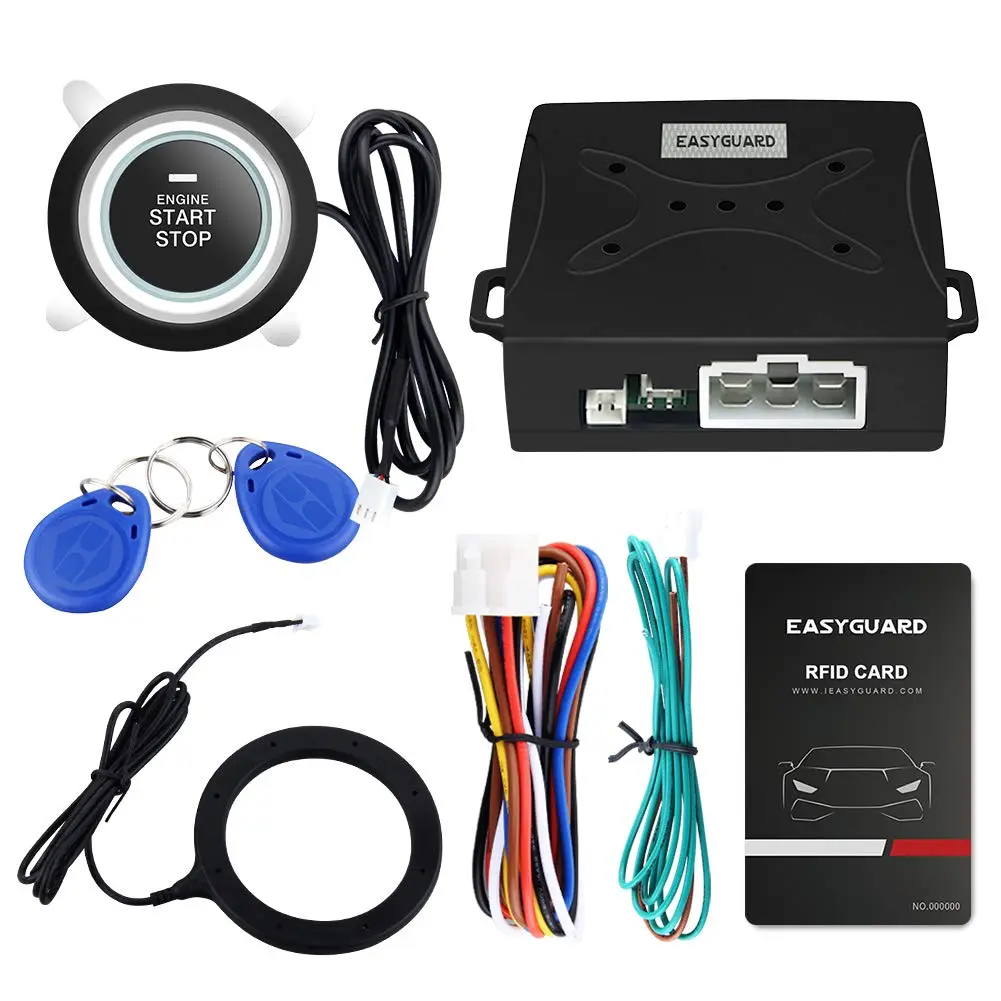 EASYGUARD EC004 Push Button Start Kit with RFID Keyless Go for DC12V Petrol Cars | Upgrade from Key Ignition - main product image