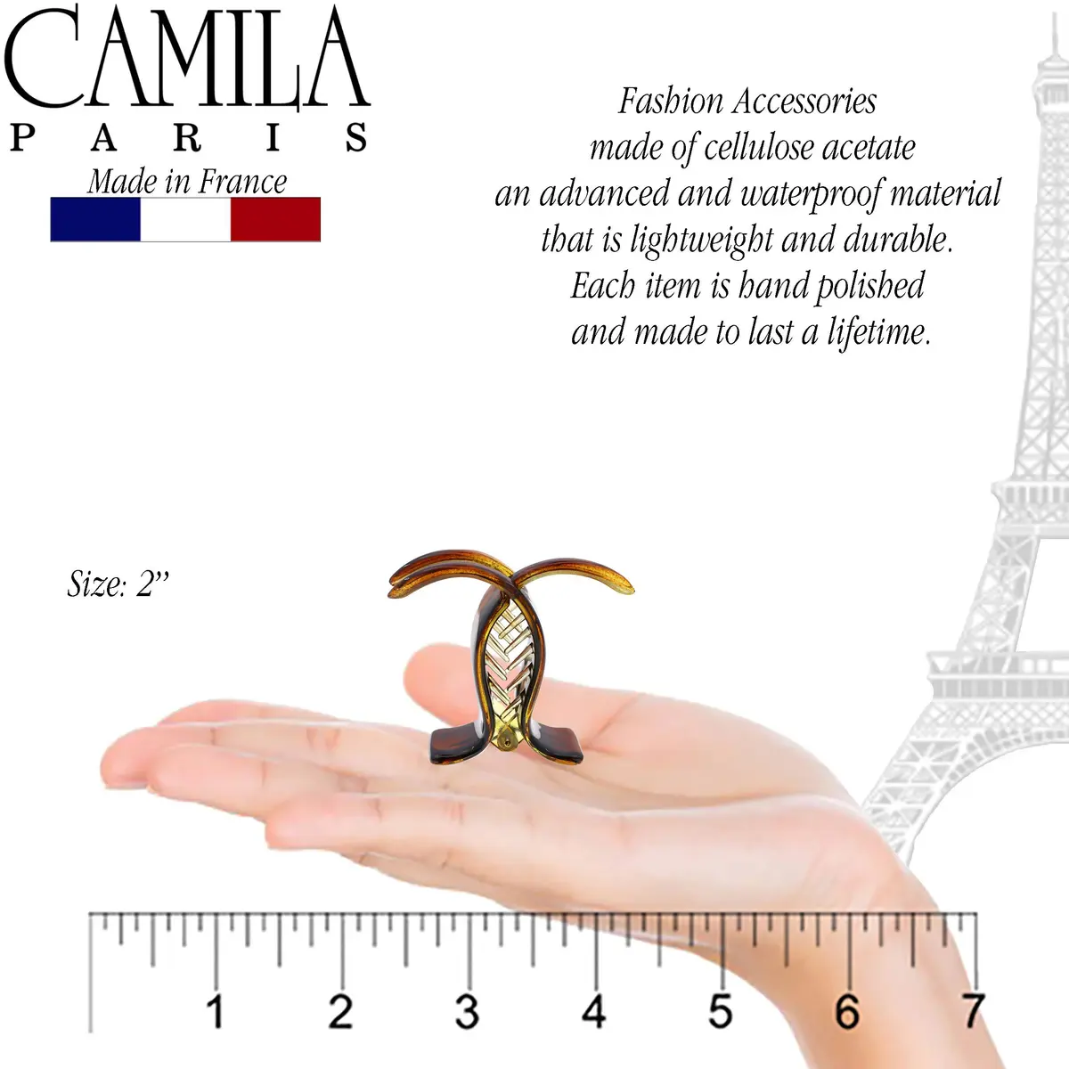 Camila Paris NV06 French Hair Clip 2 inch Brown | Strong Hold No Slip Grip - view 3