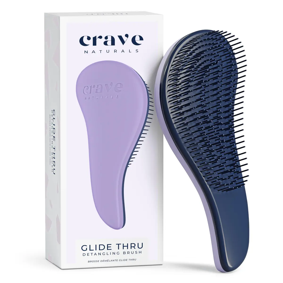 Crave Naturals Glide Thru Hair Brush - Detangler Brush for Curly, Straight, Wet or Dry Hair - Gentle Detangling Brushes for Adults, Kids, Toddlers - Hair Accessories for Women, 19cm (7.5") x 7.6cm (3") - Purple - main product image