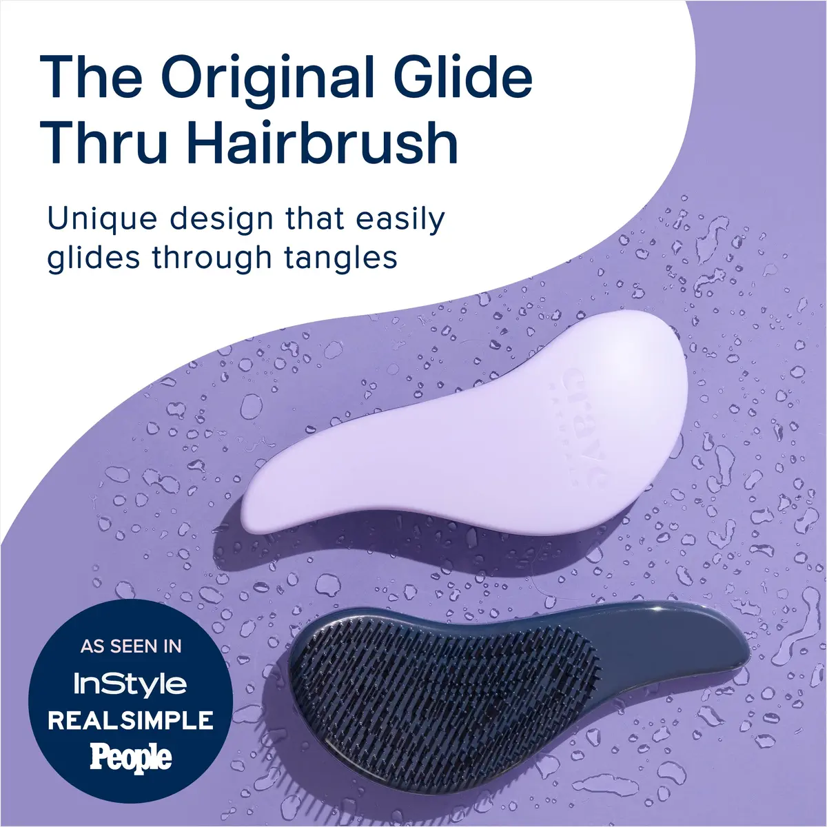 Crave Naturals Glide Thru Hair Brush - Detangler Brush for Curly, Straight, Wet or Dry Hair - Gentle Detangling Brushes for Adults, Kids, Toddlers - Hair Accessories for Women, 19cm (7.5") x 7.6cm (3") - Purple - view 2