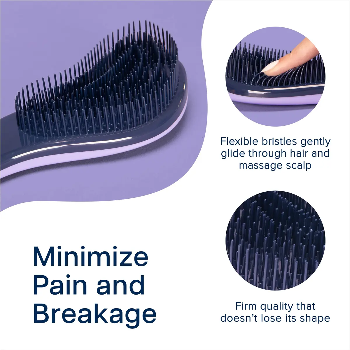 Crave Naturals Glide Thru Hair Brush - Detangler Brush for Curly, Straight, Wet or Dry Hair - Gentle Detangling Brushes for Adults, Kids, Toddlers - Hair Accessories for Women, 19cm (7.5") x 7.6cm (3") - Purple - view 3