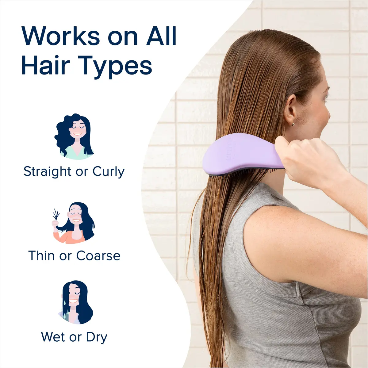 Crave Naturals Glide Thru Hair Brush - Detangler Brush for Curly, Straight, Wet or Dry Hair - Gentle Detangling Brushes for Adults, Kids, Toddlers - Hair Accessories for Women, 19cm (7.5") x 7.6cm (3") - Purple - view 4