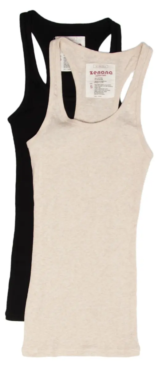 Zenana Women's Basic Ribbed Tank Top Small Black & H Beige | Slim Fit, Cotton-Spandex Blend - main product image