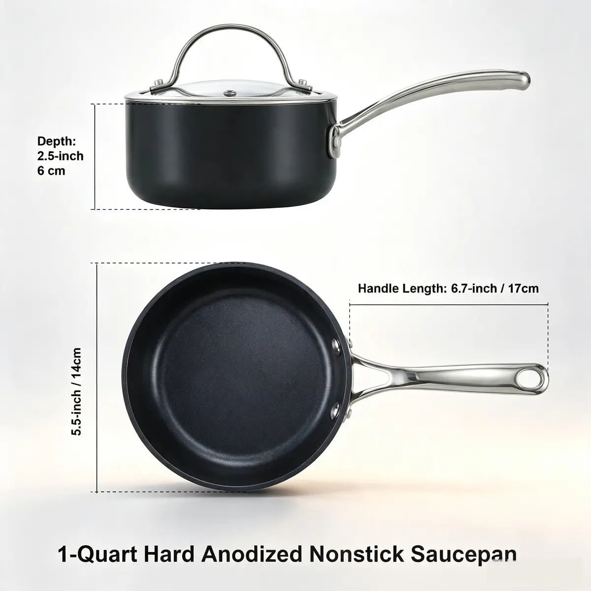 Cooks Standard 1-Quart Hard Anodized Nonstick Saucepan with Glass Lid | Even Heat, Durable Aluminum, Oven Safe to 450°F - view 2