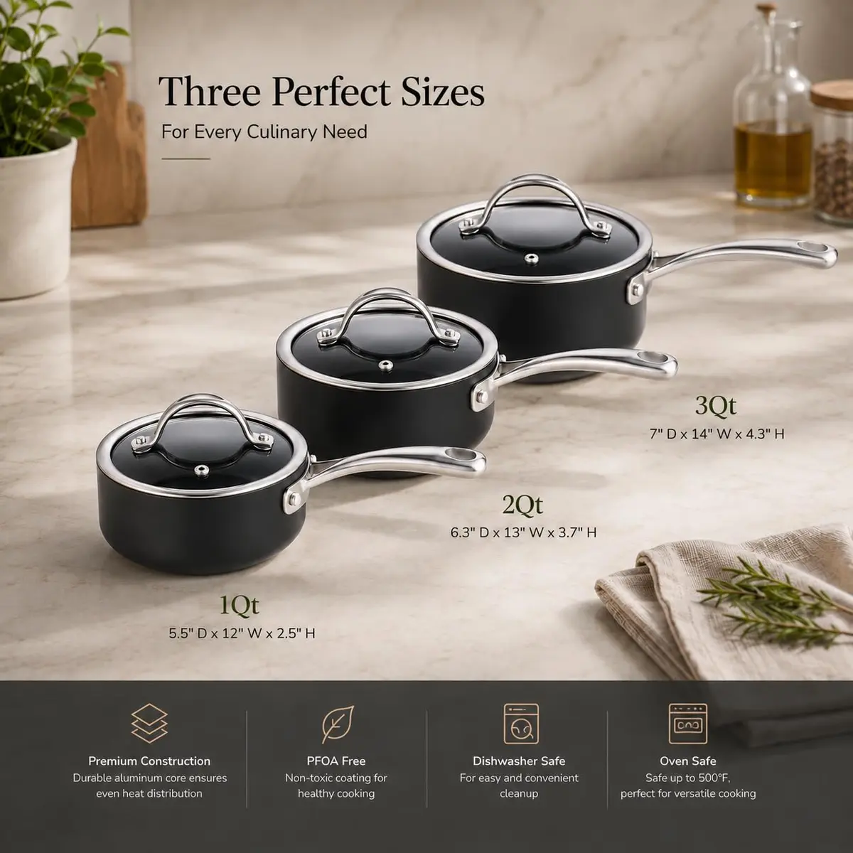 Cooks Standard 3-Quart Hard Anodized Nonstick Saucepan with Glass Lid | Durable, Even Heating, Easy Cleanup - view 7