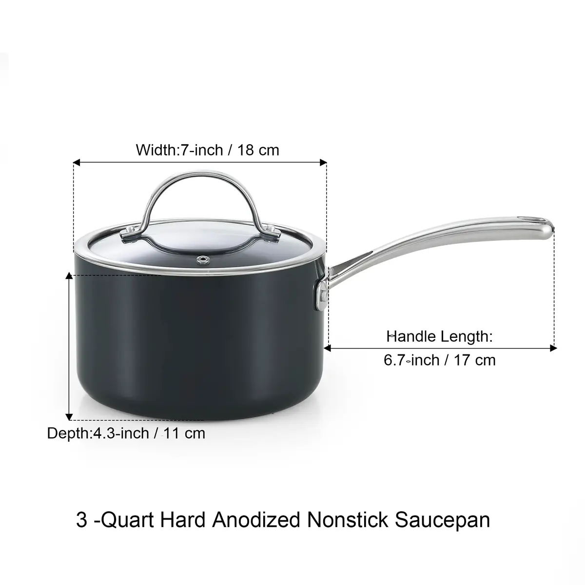 Cooks Standard 3-Quart Hard Anodized Nonstick Saucepan with Glass Lid | Durable, Even Heating, Easy Cleanup - view 2