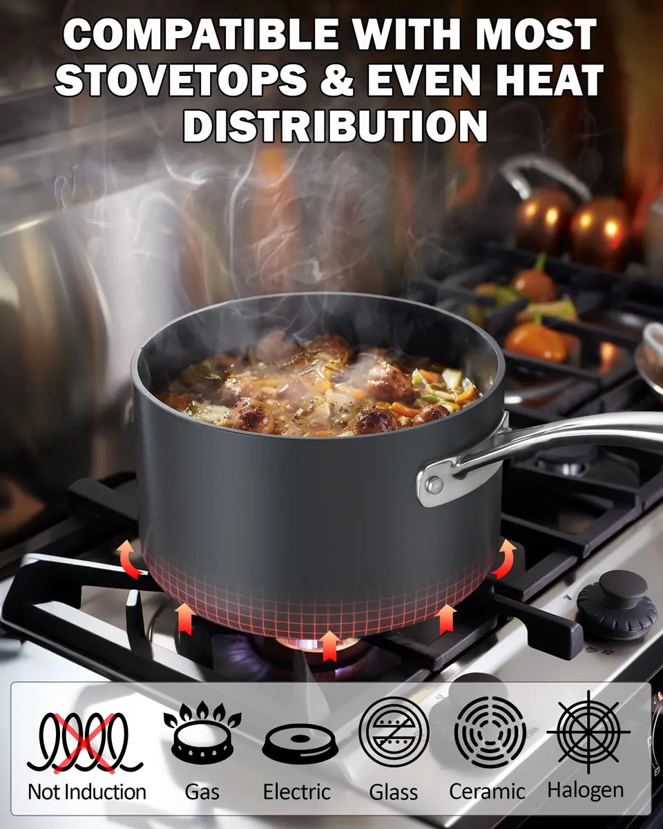 Cooks Standard 3-Quart Hard Anodized Nonstick Saucepan with Glass Lid | Durable, Even Heating, Easy Cleanup - view 4