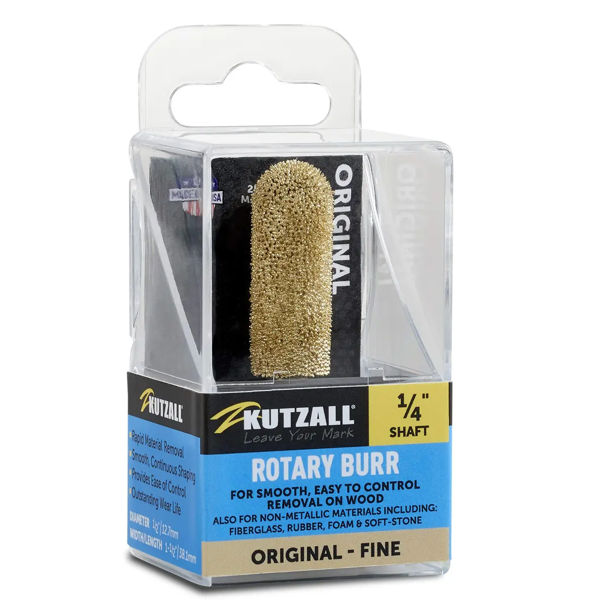 Kutzall Original Ball Nose Rotary Burr 12.7mm (1/2") Dia. X 38.1mm (1-1/2") L | Fine Tungsten Carbide Wood Carving Bit - main product image