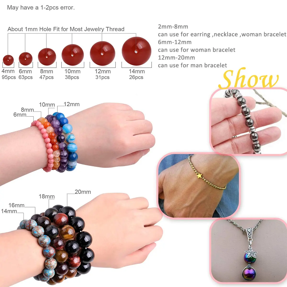 GEM-INSIDE Natural Black Hematite Gemstone Beads 10mm (0.39 inch) | Non-Magnetic Round Energy Stone Beads for Jewelry Making - view 6