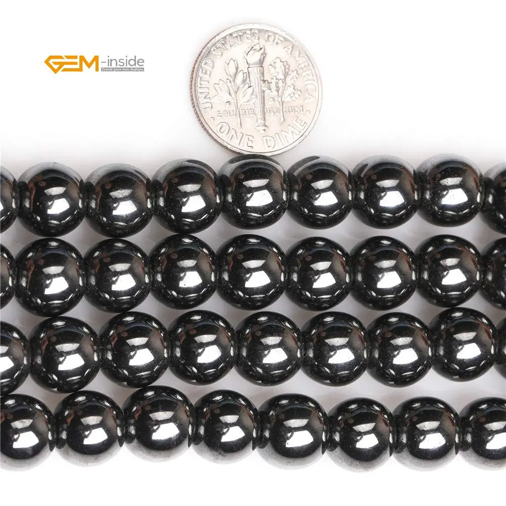 GEM-INSIDE Natural Black Hematite Gemstone Beads 10mm (0.39 inch) | Non-Magnetic Round Energy Stone Beads for Jewelry Making - view 2
