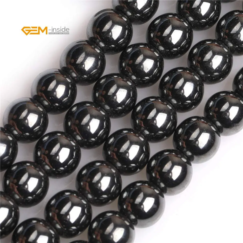 GEM-INSIDE Natural Black Hematite Gemstone Beads 10mm (0.39 inch) | Non-Magnetic Round Energy Stone Beads for Jewelry Making - view 3