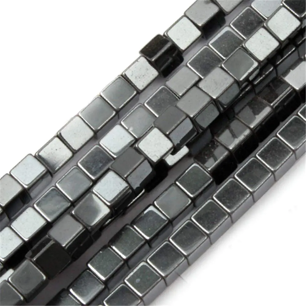 GEM-INSIDE CREATE YOUR OWN FASHION 4mm Square Black Hematite Beads | Non-Magnetic Jewelry Loose Beads 15 Inches - main product image