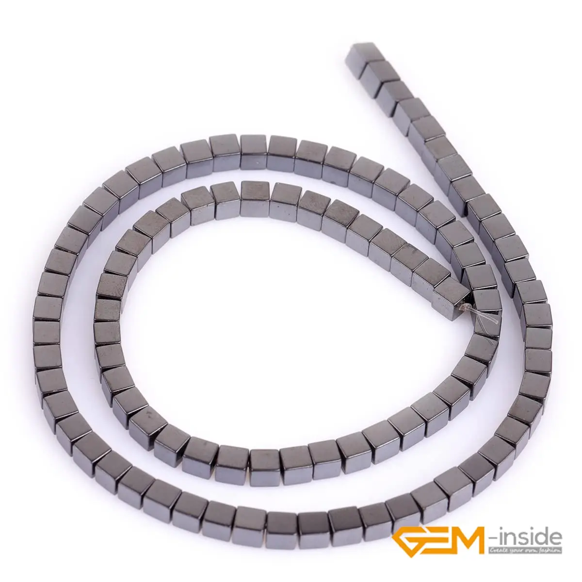 GEM-INSIDE CREATE YOUR OWN FASHION 4mm Square Black Hematite Beads | Non-Magnetic Jewelry Loose Beads 15 Inches - view 2