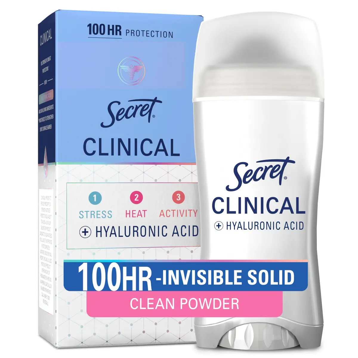 Secret Clinical Strength 100HR Sweat & Odor, Invisible Solid Antiperspirant for Women, 2.6 oz | 3X Stress Sweat Protection, Hyaluronic Acid - main product image