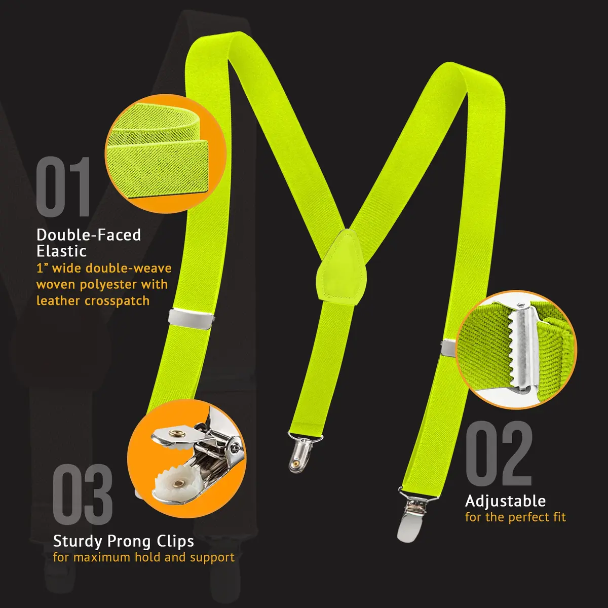 HOLD'EM Suspenders for Kids - 1 Inch Suspender Perfect for Tuxedo- Lemon Yellow (22") | Durable Elastic & Leather - view 8