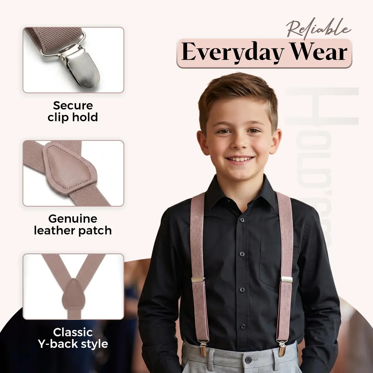 HOLD'EM Suspenders for Kids - 1 Inch Suspender Perfect for Tuxedo- Lemon Yellow (22") | Durable Elastic & Leather - view 3