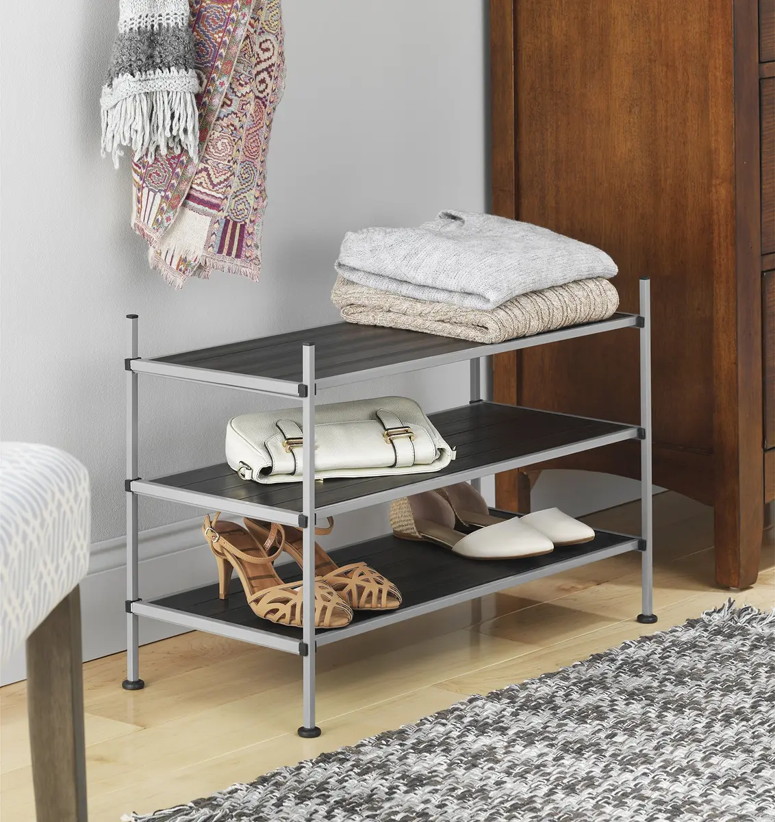 Whitmor 3 Tier Closet Storage Shelves | Shoe Rack & Home Organizer for Small Spaces - view 2