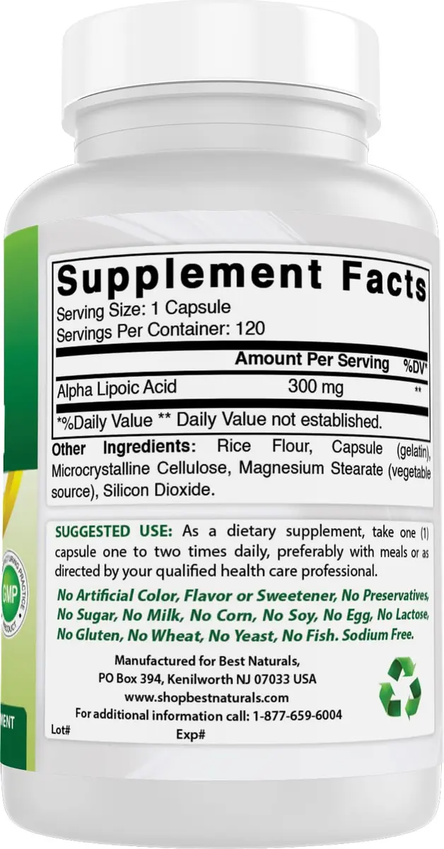 Best Naturals Alpha Lipoic Acid 300 mg 120 Capsules | Antioxidant Support for Adults - view 5