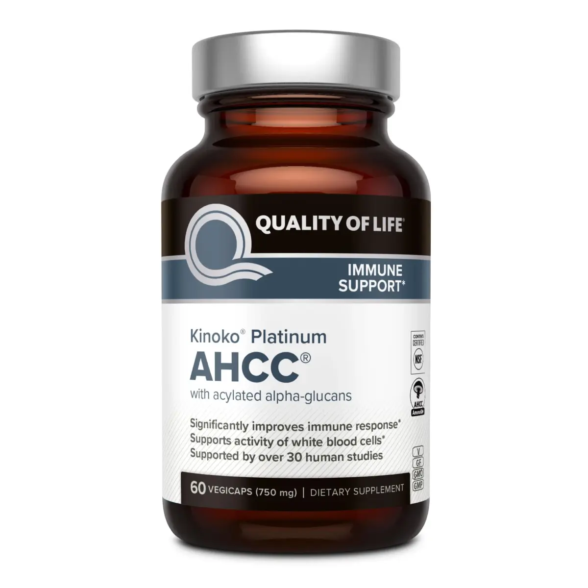 Quality of Life Premium Kinoko Platinum AHCC Herbal Supplement 60 Veggie Capsules | Immune Support with Alpha-Glucans - main product image