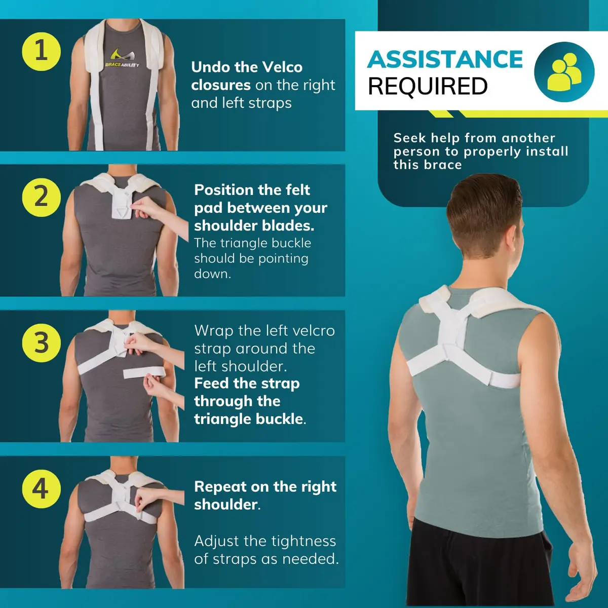 BraceAbility Clavicle Support Brace - Figure 8 Upper Back Posture Corrector for Women & Men, Shoulder Straightener, Kyphosis Relief, Sling for Injuries & Fractures - view 6