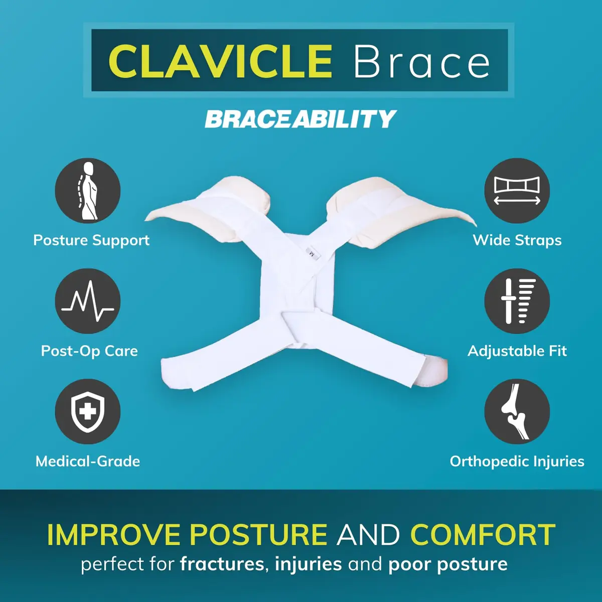 BraceAbility Clavicle Support Brace - Figure 8 Upper Back Posture Corrector for Women & Men, Shoulder Straightener, Kyphosis Relief, Sling for Injuries & Fractures - view 3