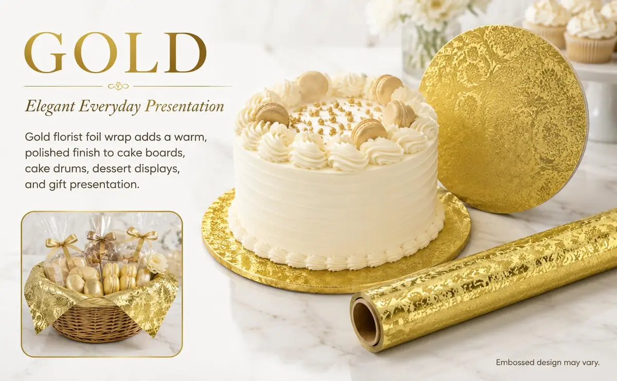 Oasis Supply Florist Foil Roll, Gold | Embossed Design, 20" x 50' | Wrap for Cake & Floral - view 2