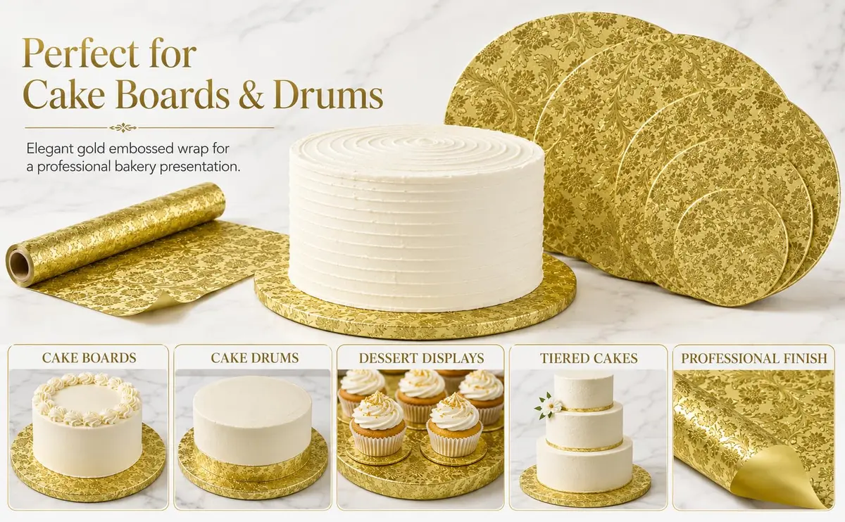 Oasis Supply Florist Foil Roll, Gold | Embossed Design, 20" x 50' | Wrap for Cake & Floral - view 3