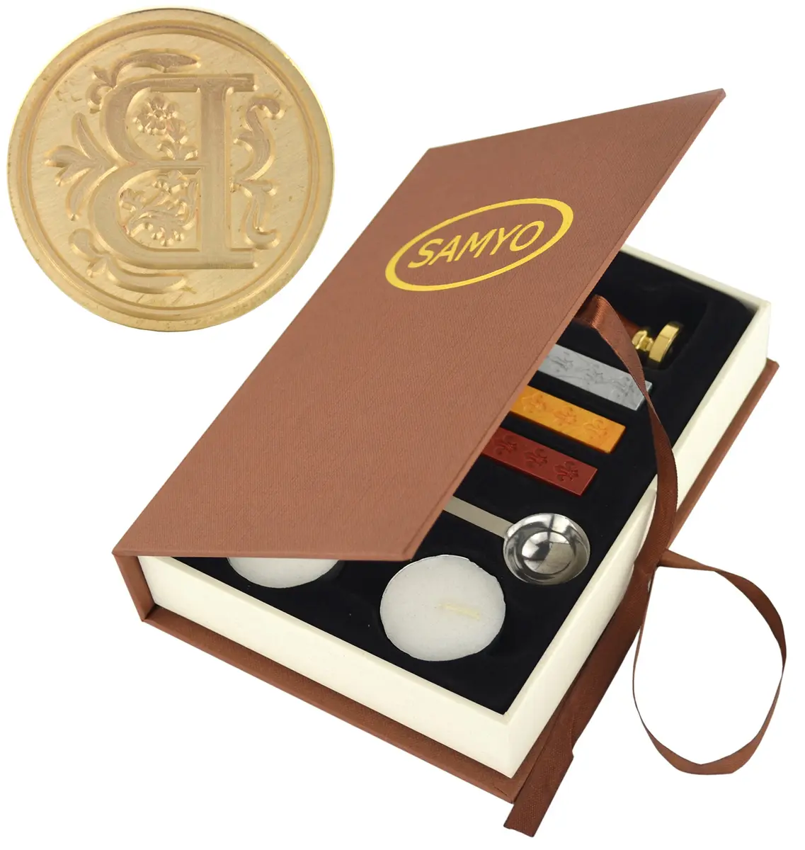 SAMYO Wax Seal Stamp Kit Letter B | Retro Creative Sealing Wax Stamp Set Brass Handle - main product image