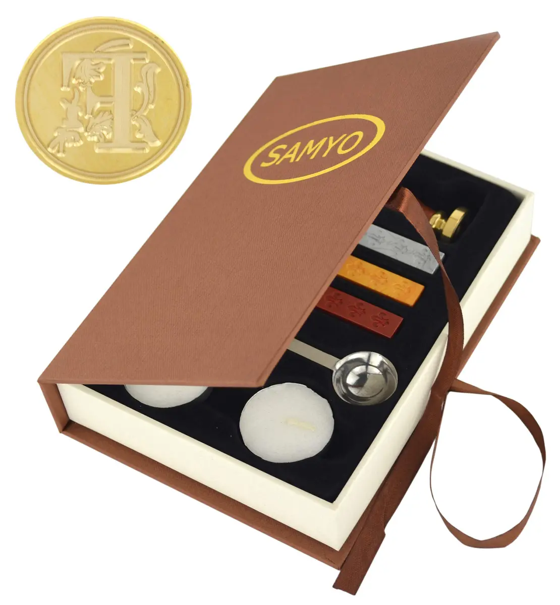SAMYO Wax Seal Stamp Kit 1" x 3.6" | Vintage Initial Letter F | Creative Gift Set - main product image