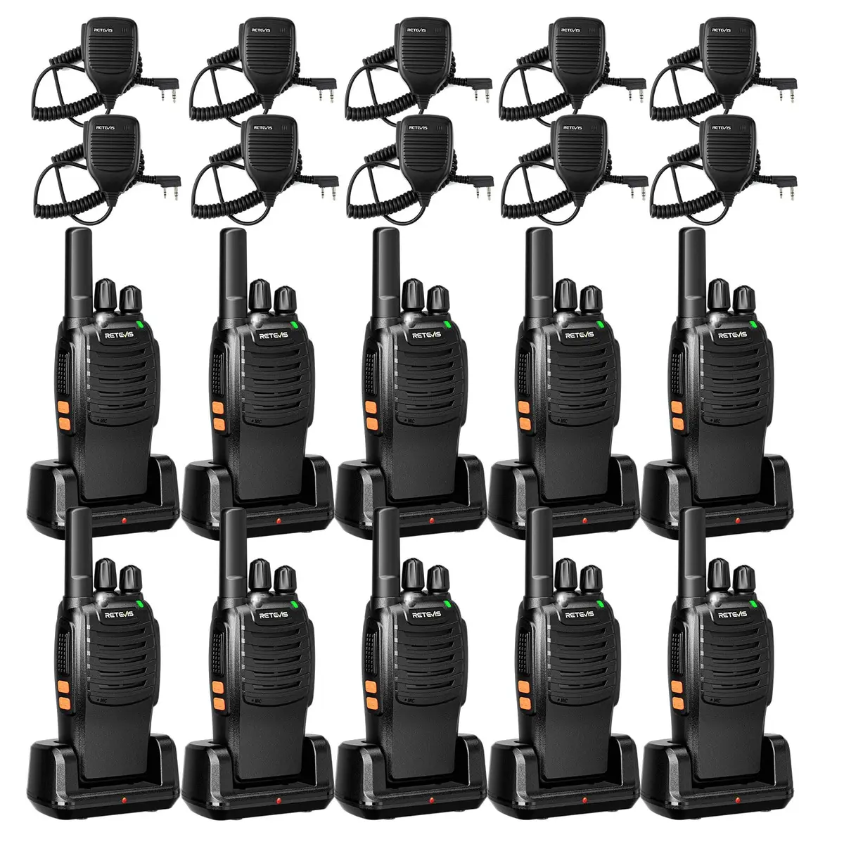Retevis H-777 Walkie Talkies with Mic for Adults | Long Range 2 Way Radios, 16 Channels, Emergency Alarm, VOX Hands-Free, 10 Pack - main product image
