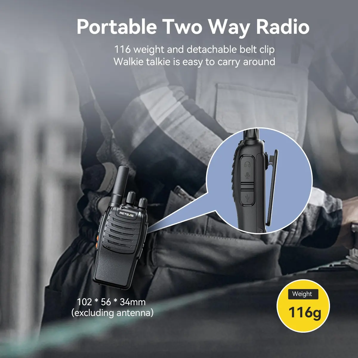 Retevis H-777 Walkie Talkies with Mic for Adults | Long Range 2 Way Radios, 16 Channels, Emergency Alarm, VOX Hands-Free, 10 Pack - view 6