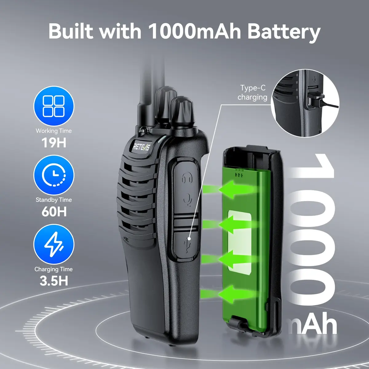 Retevis H-777 Walkie Talkies with Mic for Adults | Long Range 2 Way Radios, 16 Channels, Emergency Alarm, VOX Hands-Free, 10 Pack - view 2