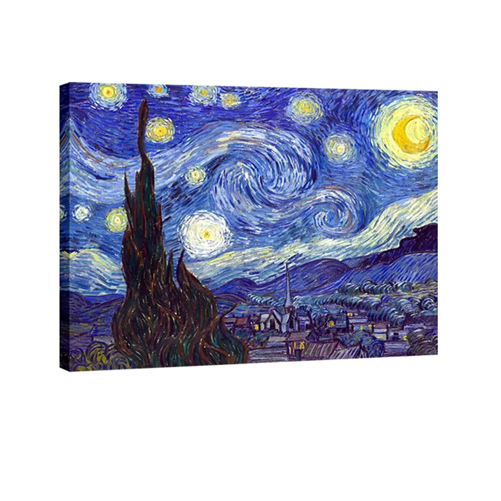 Wieco Art Starry Night Abstract Canvas Prints Wall Art of Van Gogh Famous Artwork 28"L x 20"W | Modern Gallery Wrapped Sky Star Pictures - main product image