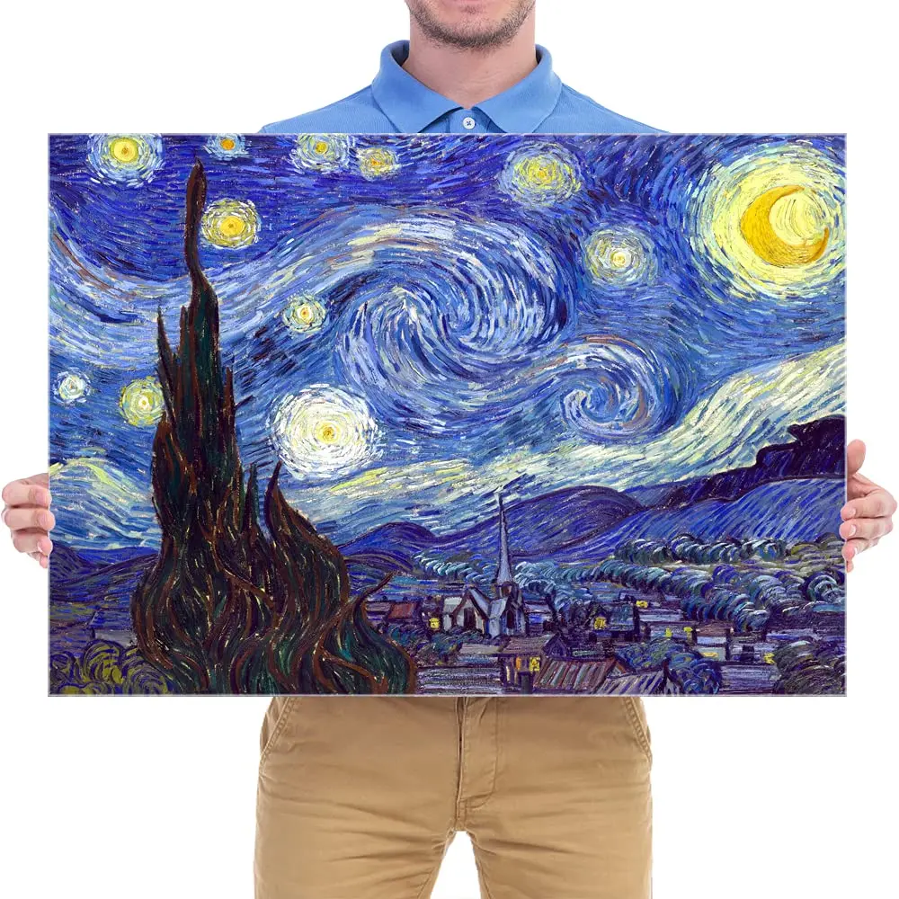Wieco Art Starry Night Abstract Canvas Prints Wall Art of Van Gogh Famous Artwork 28"L x 20"W | Modern Gallery Wrapped Sky Star Pictures - view 6