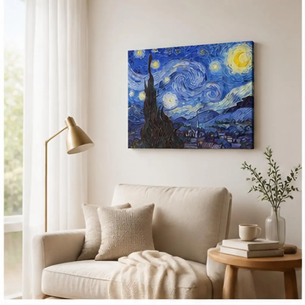 Wieco Art Starry Night Abstract Canvas Prints Wall Art of Van Gogh Famous Artwork 28"L x 20"W | Modern Gallery Wrapped Sky Star Pictures - view 2
