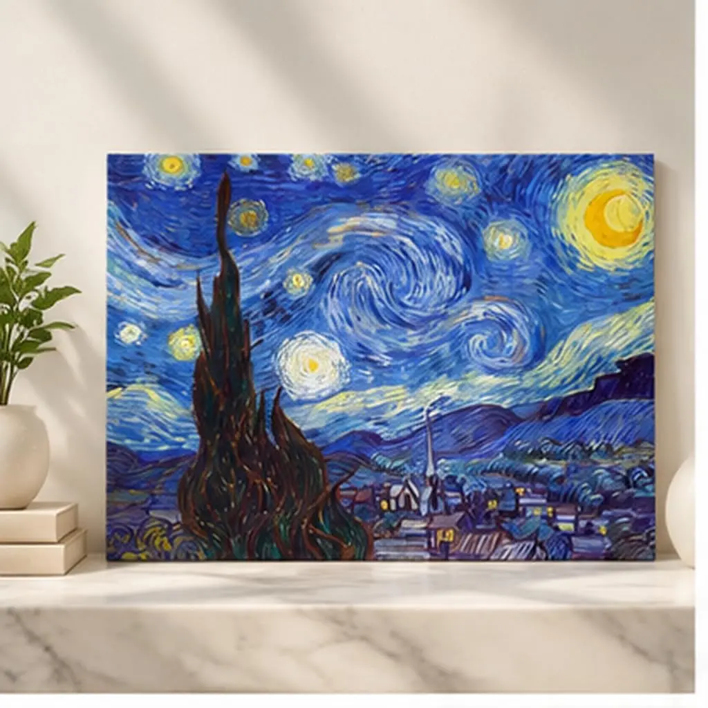 Wieco Art Starry Night Abstract Canvas Prints Wall Art of Van Gogh Famous Artwork 28"L x 20"W | Modern Gallery Wrapped Sky Star Pictures - view 3